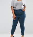 Asos Curve High Waist Ridley Skinny Jeans In London Blue Cynthia Wash - Blue