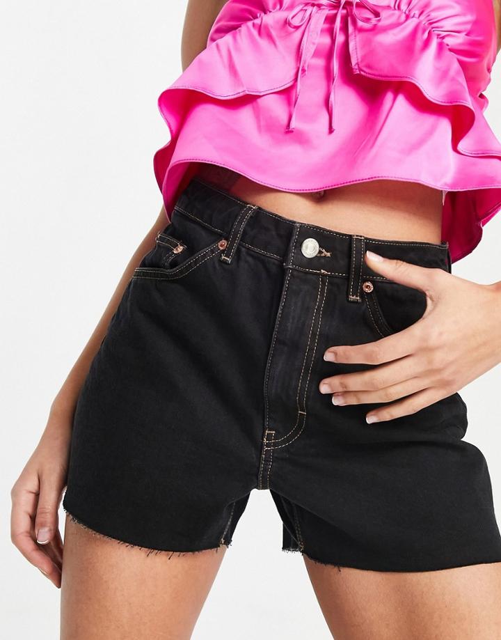 Topshop A-line Recycled Cotton Blend Mom Short In Clean Black