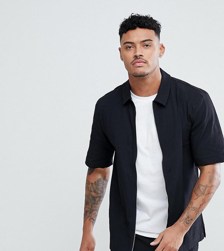 Just Junkies Short Sleeve Zip Shirt In Crepe - Black