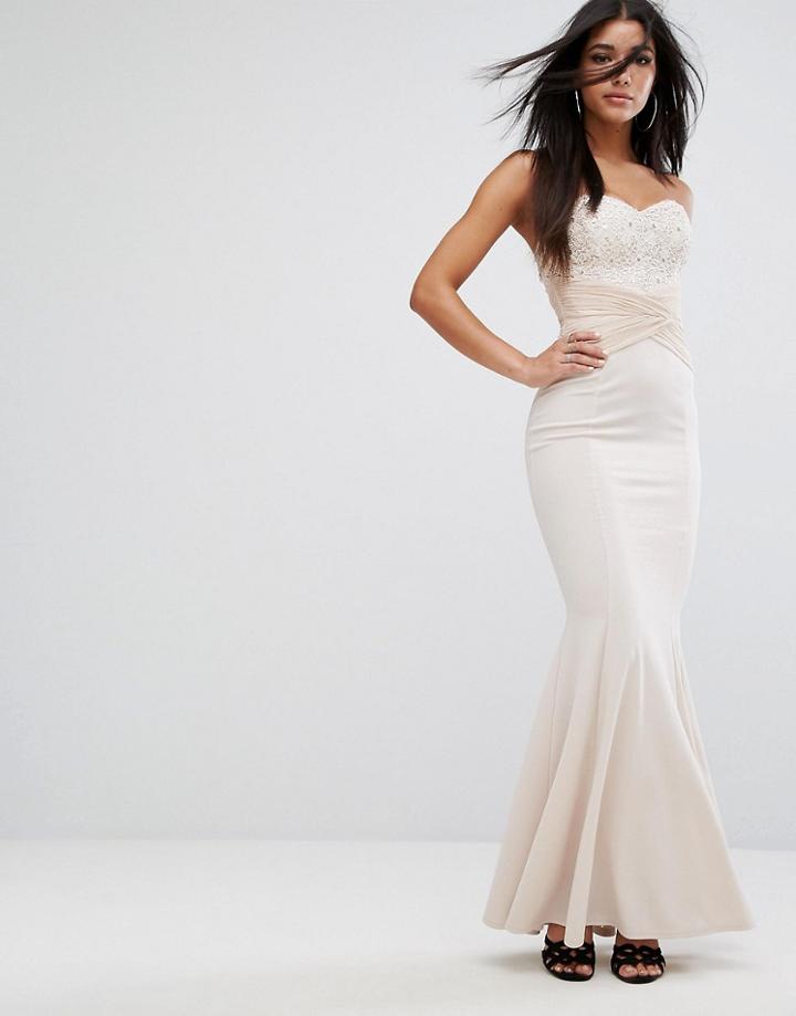 Lipsy Bandeau Maxi Dress With Sequin Lace And Gathered Waist - Pink