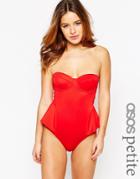 Asos Petite Exclusive Scuba Peplum Swimsuit - Red