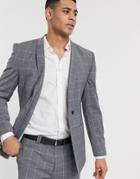 Viggo Recycled Wool Suit Jacket In Gray Windowpane Check-grey