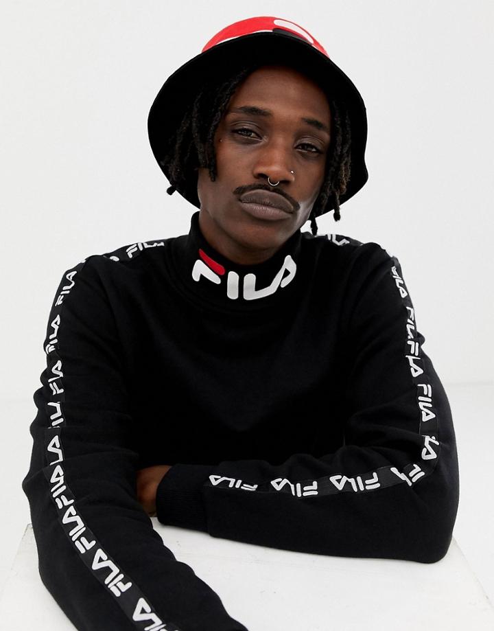 Fila Black Line Drey Logo Turtleneck Sweatshirt With Taping In Black - Black
