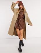 Asos Design Belted Overcoat In Camel-brown