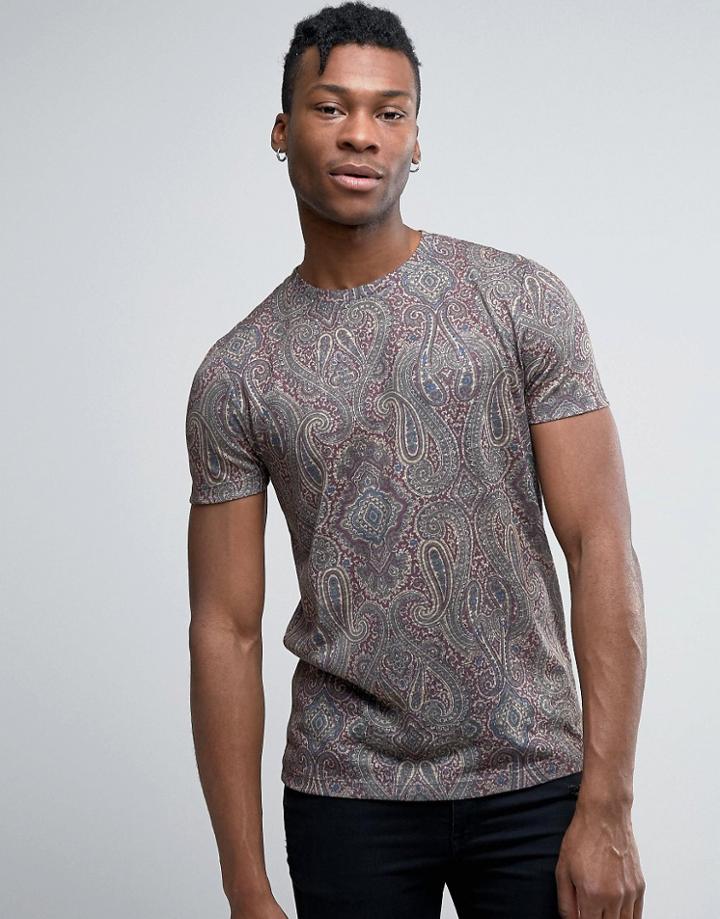 Asos T-shirt With All Over Paisley Print - Green