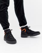Asos Design Hiker Boots In Black Faux Suede With Contrast Details - Black