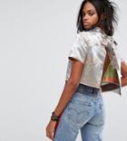 Reclaimed Vintage Inspired Tie Back Top In Brocade With Fishnet Mesh Trim - Silver