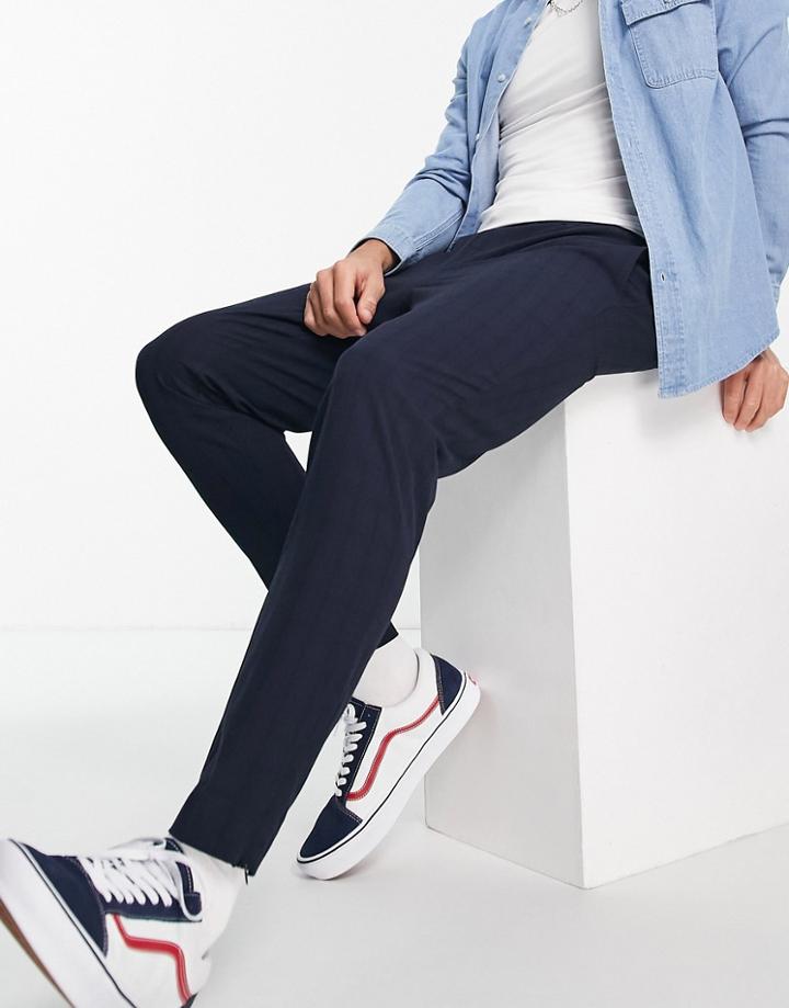 Jack & Jones Intelligence Drawstring Smart Pants In Navy Check