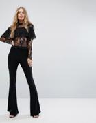 Club L Jersey Pant With Ruffle Hem Detail - Black