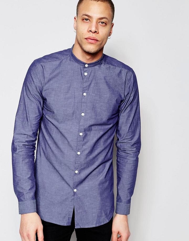 Minimum Grandad Collar Darnell Shirt - Navy