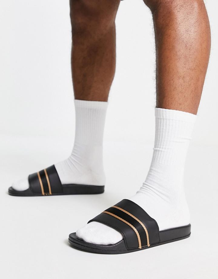 Truffle Collection Gold Print Slides In Black