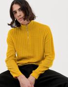 Asos Design Textured Knit Half Zip Sweater In Yellow - Yellow