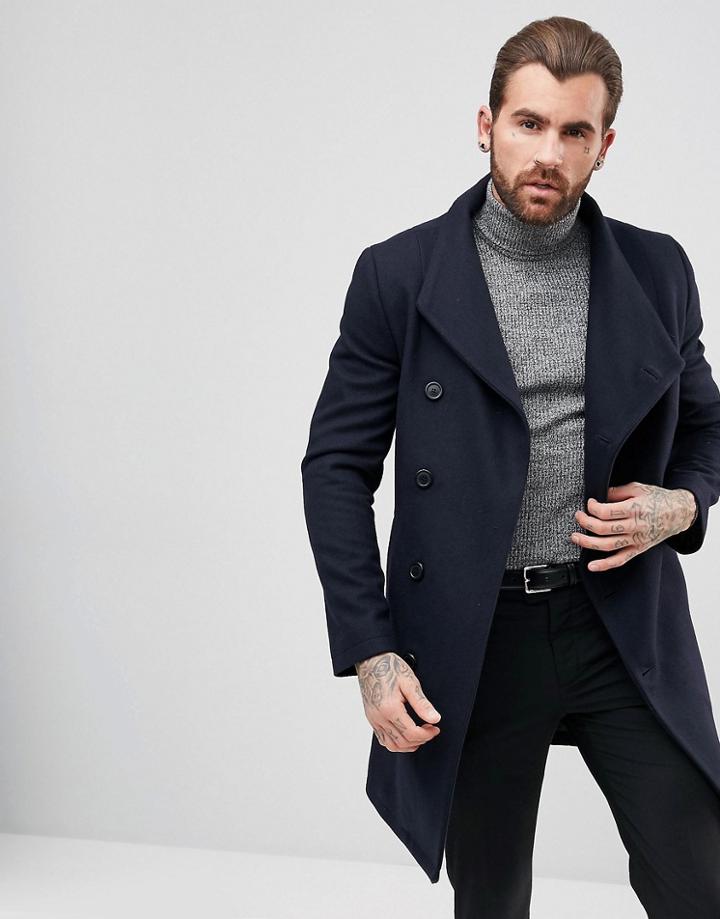 Religion Coat With Asymetric Buttons - Navy