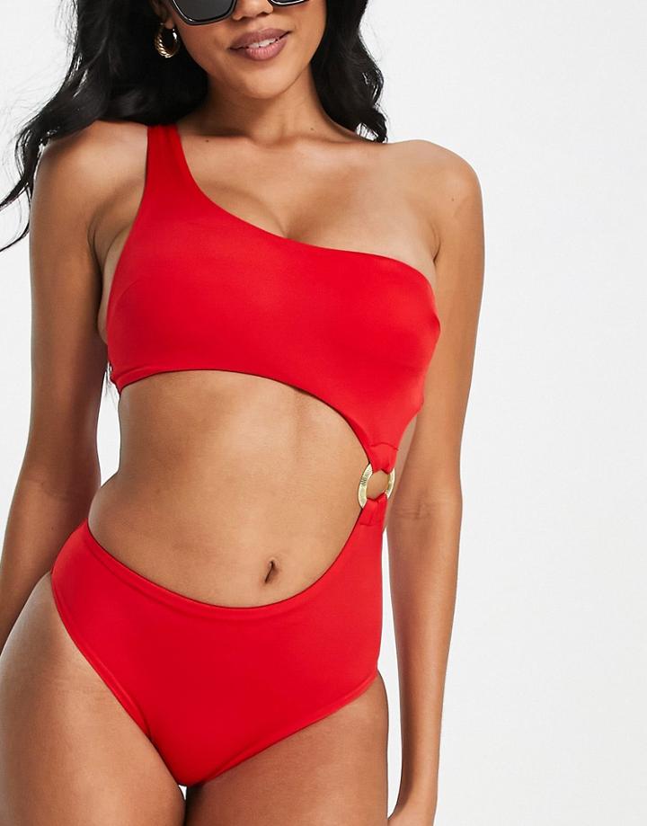 Dorina Albori Assymetric One Shoulder Swimsuit In Red