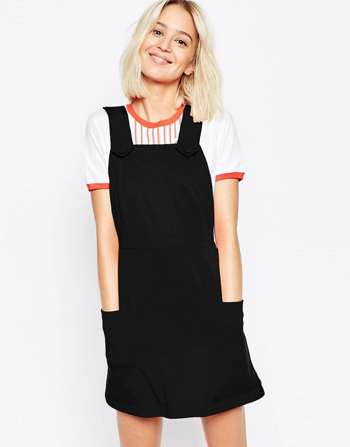 Asos Ponte Pinafore Dress With Stitch Detail - Black $34.00