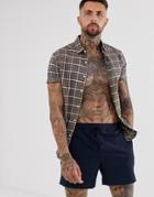 Asos Design Slim Fit Grid Check Shirt In Khaki-green