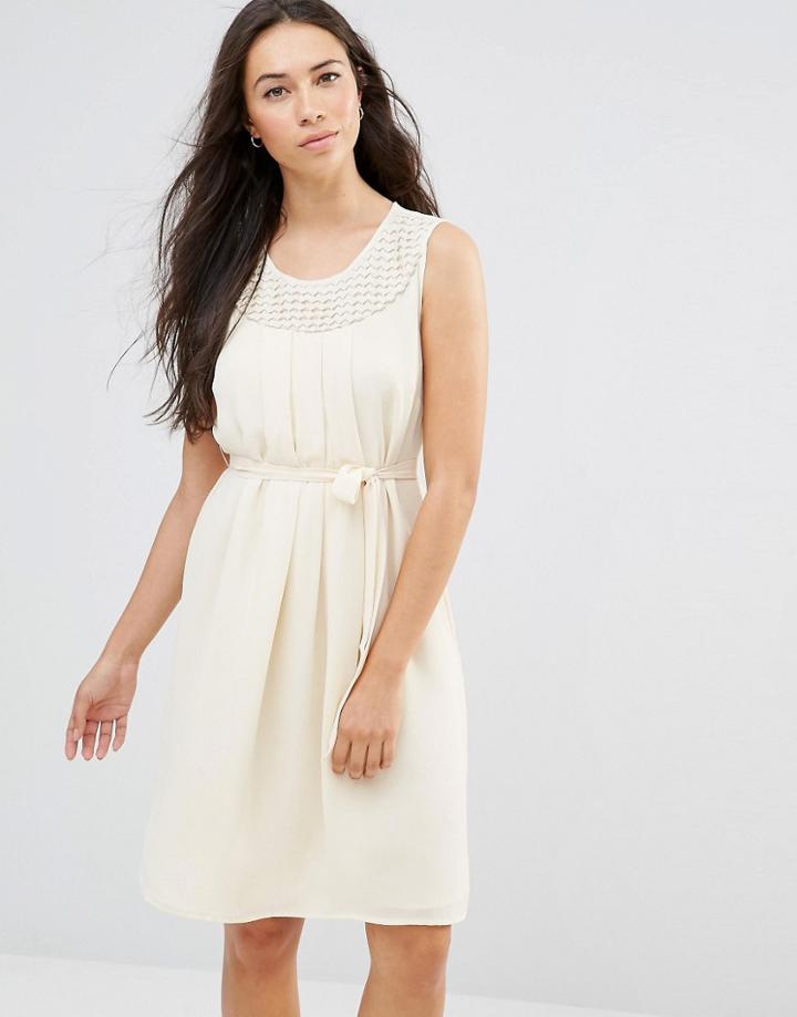 Lavand Tie Waist Sleeveless Dress In White - Cream
