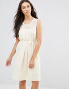 Lavand Tie Waist Sleeveless Dress In White - Cream