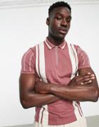 Asos Design Polo T-shirt In Burgundy Color Block With Retro Collar-red