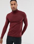 Asos Design Cotton Roll Neck Sweater In Burgundy