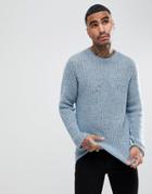 Asos Open Stitch Sweater In Mohair Wool Blend In Blue - Blue