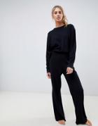 Asos Design Premium Lounge Knitted Ribbed Wide Leg - Black