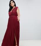 Asos Design Curve Premium Lace Insert Pleated Maxi Dress-red