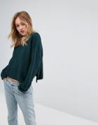 Monki Ribbed Knitted Boxy Sweater - Green