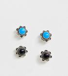 Kingsley Ryan Exclusive Sterling Silver Black & Turquoise Stud Earrings - 2 Pack - Silver