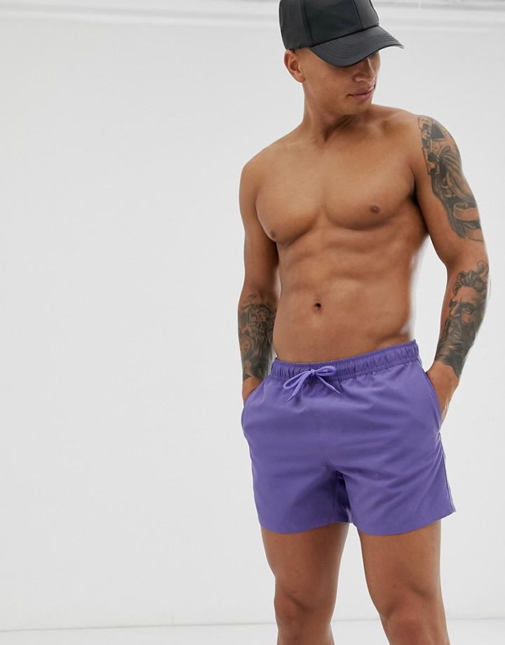 Asos Design Swim Short In Deep Purple Short Length - Blue