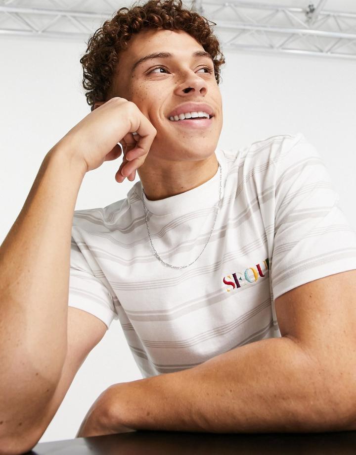 River Island Horizon City Stripe T-shirt In Ecru-white