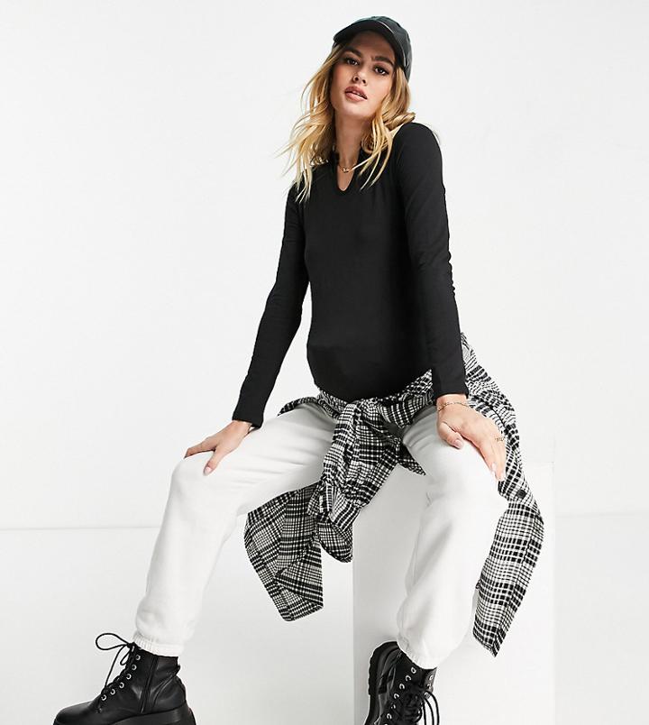 Missguided Maternity Long Sleeve Top With Notch Neck In Black