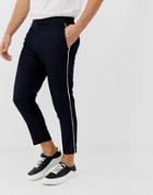 New Look Slim Fit Smart Pants With Side Piping In Navy - Navy