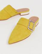 Asos Design Mascot Bamboo Buckle Pointed Mules - Yellow