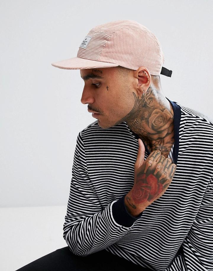 Asos 5 Panel Cap In Pink Jumbo Cord With Patch - Pink