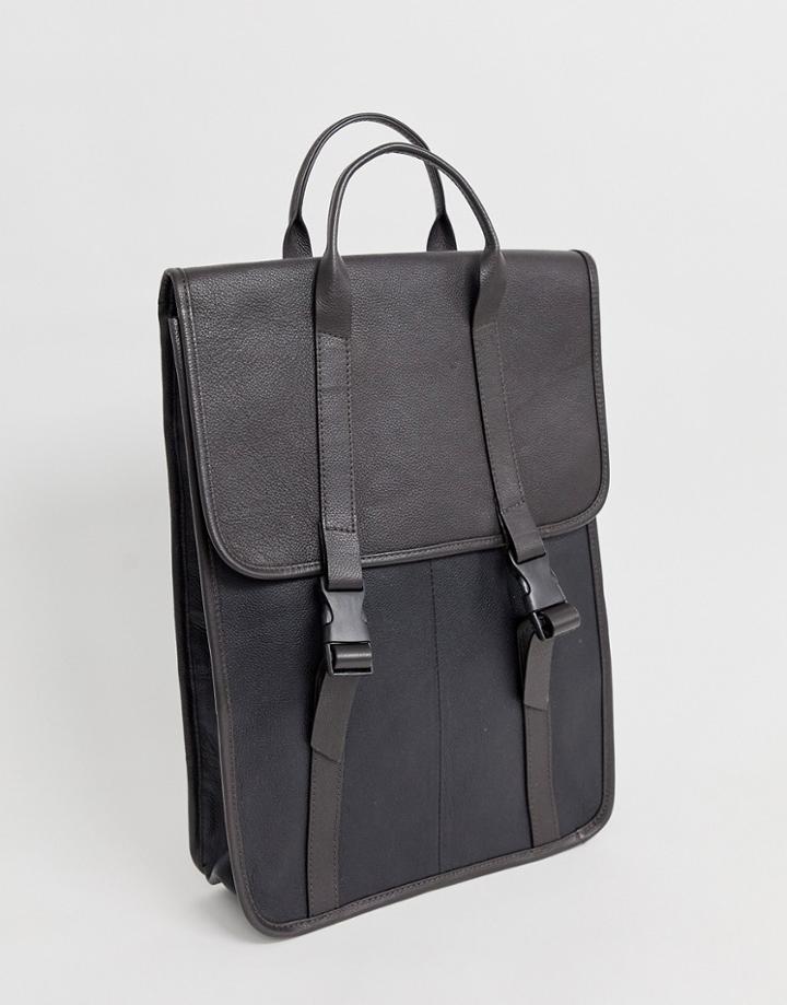 Asos Design Leather Backpack In Black And Brown With Double Straps - Black