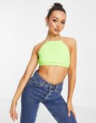 Topshop Halterneck Crop Top In Neon Green