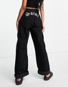 Topshop One Oversized Mom Jeans With Embellishment-black