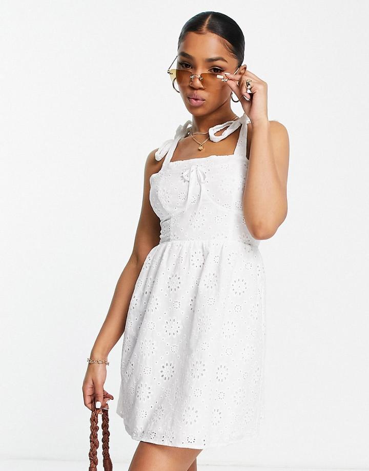 The Frolic Broderie Cup-detail Mini Dress In White