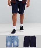 Asos Plus Denim Shorts In Slim Indigo & Light Wash - Multi