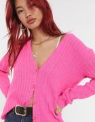 Unique21 Ribbed Cardigan In Pink-black