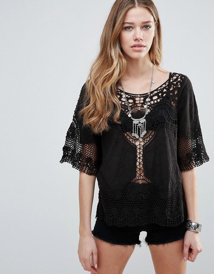 Raga Dove Lace Detail Top - Black