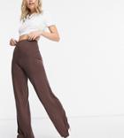 Flounce London Petite Basic High Waisted Wide Leg Pants In Chocolate Brown