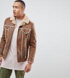 Asos Design Tall Western Faux Shearling Jacket In Brown - Brown