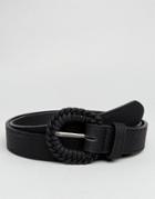 Asos Slim Belt In Faux Leather With Vintage Wrapped Buckle - Black