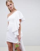 Asos Edition Asymmetric Ruffle Wedding Dress With High Low Hem - White