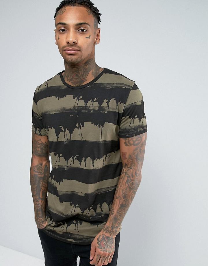 Religion T-shirt With Dripping Paint Stripe - Green