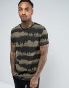 Religion T-shirt With Dripping Paint Stripe - Green