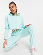 Parisian Cropped Tie Front Hoodie Set In Aqua-blues