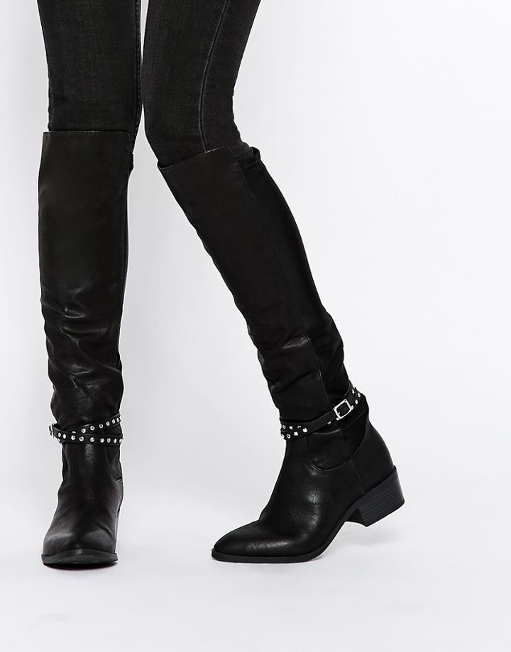 New Look Over The Knee Stud Boots - Black